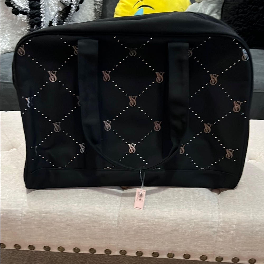 Victoria's Secret Black Quilted Travel Bag with Studded Details